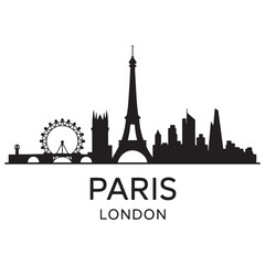 Fototapeta premium Paris skyline silhouette. Black London city. Vector black silhouette. with white background