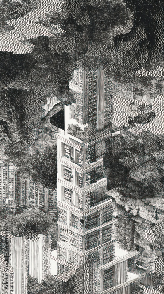 Poster hong kong architecture architecture cityscape surreal.