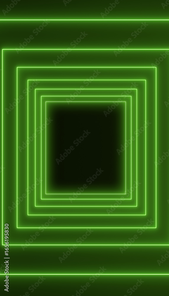 Poster vertical illustation of abstract glowing motion design with green neon cubes - abstract background.