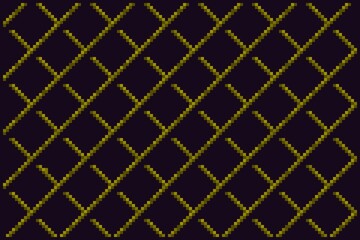 A seamless 8-bit pixel art background featuring a dark yellow diamond grid pattern with vibrant yellow lines, resembling a net or digital mesh. Ideal for a retro-futuristic aesthetic, game asset.