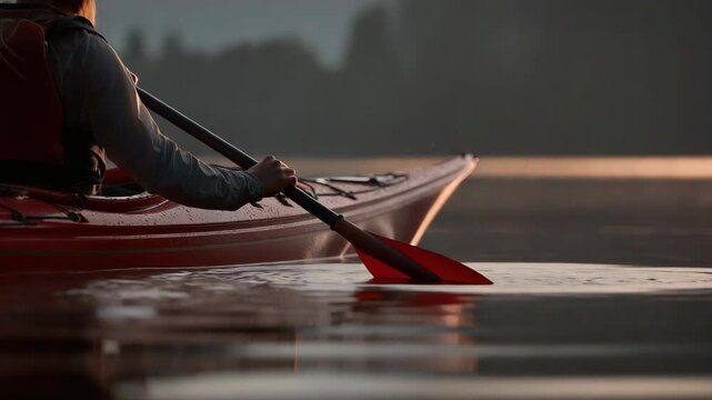Sunset kayaking adventure: paddling through serene waters at dusk