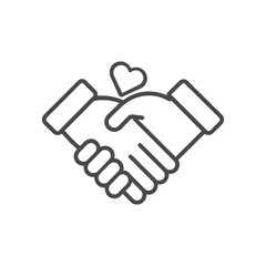 Handshake with heart icon isolated on white background