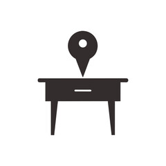 Location pin on a table icon isolated on white background