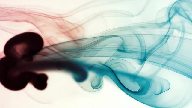 Colorful swirling ink transition in liquid with red and blue abstract patterns