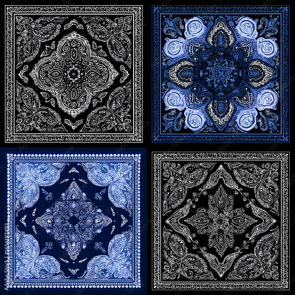 Poster bandana seamless pattern / seamless bandana pattern in 4 color versions.