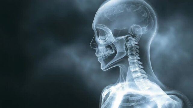 Xray animation of human skull and spinal column in motion