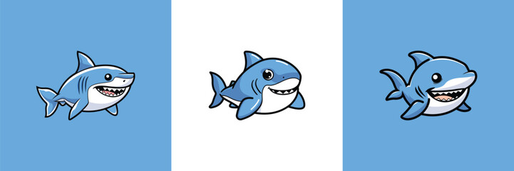Shark Mascot Logo Icon Collection. Vector Illustration.