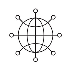 An illustrative 3D vector symbol of a globe representing the world's interconnected business and travel concepts