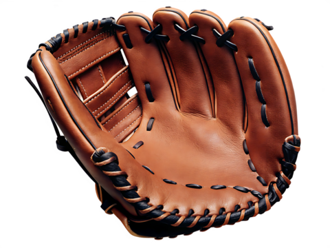 Baseball glove leather stitching isolated on a transparent background