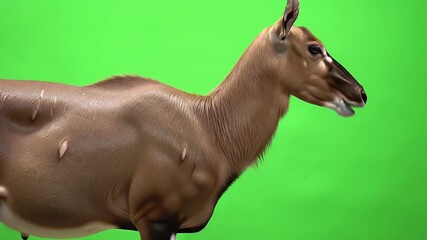 Brown Antelope-like Animal on Green Screen. Isolated Wildlife Creature for Compositing and Visual Effects. - Powered by Adobe