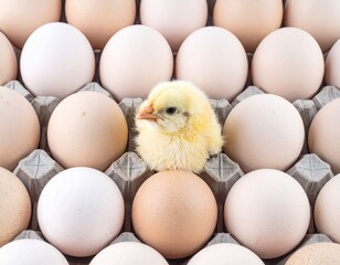 Hatched Chick in a Recycled Egg Carton