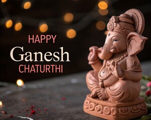 Fototapeta premium Happy Ganesh Chaturthi poster, Ganesh Chaturthi concept, Indian festival Ganesh Chaturthi banner with lord ganesh statue