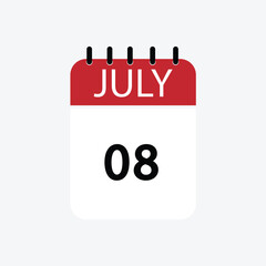 8 july calendar july calendar vector illustration
