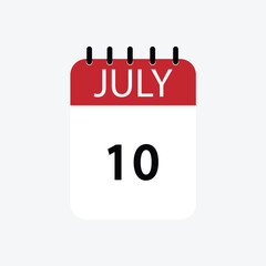 10 july calendar july calendar vector illustration