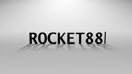3D Rendered rocket88 Text Animation with Typing Effect and Blinking Cursor Minimal Motion on Off White Background