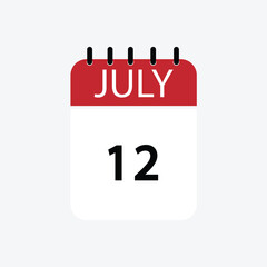 12 july calendar july calendar vector illustration