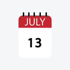 13 july calendar july calendar vector illustration