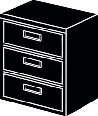 Black filing cabinet with three drawers, office furniture for document storage