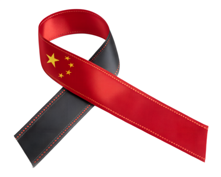 China flag ribbon mourning support isolated on transparent background