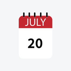20 july calendar july calendar vector illustration