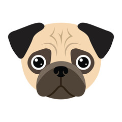 Cute Pug Dog Face with Big Eyes Vector Illustration.