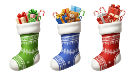 Christmas Eve gift stocking sock green, blue, red PNG set, cutout isolated on transparent background. Winter holiday season decoration with snowflakes ...


