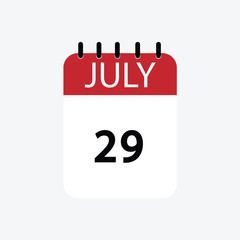 29 july calendar july calendar vector illustration