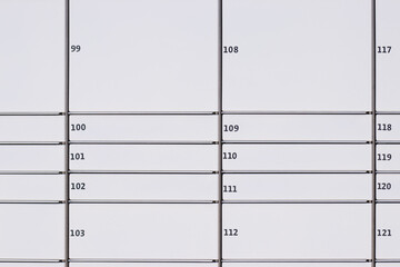 Self-service mailboxes with modern technology, scanning access, convenience, secure and efficient package delivery, electronic postal system, automatic parcel lockers, easy access for users.