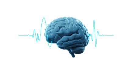 3d quiet mind app icons human brain with a blue electrical wave isolated on transparent background