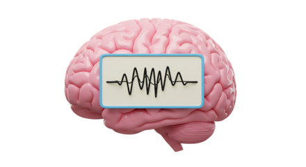 3d quiet mind app icons human brain with brainwave graph isolated on transparent background