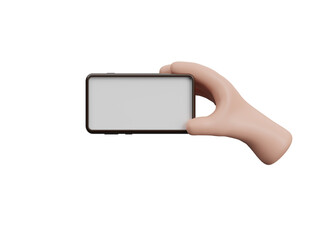 3D Hand holding mobile phone with empty screen icon isolated on transparent background, Technology, business and advertising concept. Phone device Mockup. Business web site design app. 3d rendering
