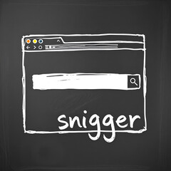 Chalk sketch of browser window with search form and inscription snigger
