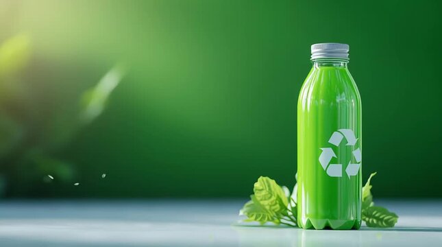 A vibrant green nutritional smoothie beverage in a clear glass bottle a healthy liquid refreshment and elixir for a detoxifying diet and morning wellness routine.