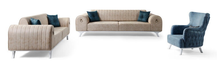 Modern furniture set isolated on white background