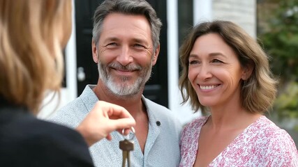 Cozy home setting with a couple joyfully holding keys to their new home representing new beginnings, home ownership, emotional connection, family bonding, joyful living, life milestone