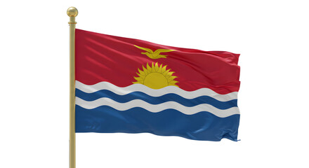 Kiribati national flag waving on flagpole isolated on white background, symbol of Pacific island country and independence