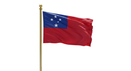 Samoa national flag waving on pole isolated on white background, symbol of Pacific Island country, perfect for cultural and patriotic designs