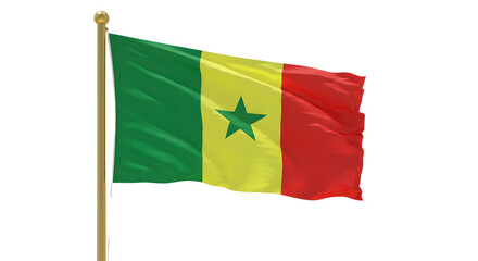 Senegal national flag waving on pole isolated on white background, symbol of Senegalese pride and independence