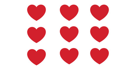  Nine red hearts in a symmetrical 3x3 grid on white background, minimalist love-themed illustration perfect for Valentine’s and decor