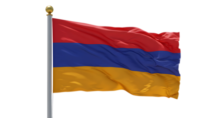 Waving Armenian flag isolated on white background, symbol of Armenia, nationalism and patriotism, perfect for cultural and national celebrations
