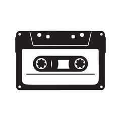 audio cassette tape with magnetic media for music recording on a white background