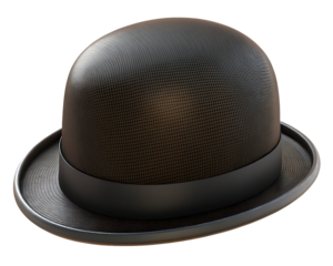 Dark textured bowler hat isolated on a transparent background