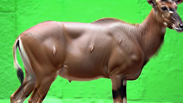 Nilgai Antelope Standing on Green Screen Background