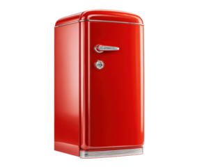 Vintage red refrigerator design for retro kitchen decor. Cut out PNG