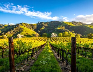 Naklejka premium Vineyard landscape at sunrise