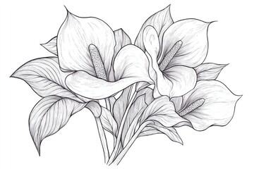 Calla lillies line art drawing. Minimalistic style