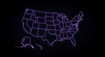 Glowing Neon Outline of the United States of America on a Black Background
