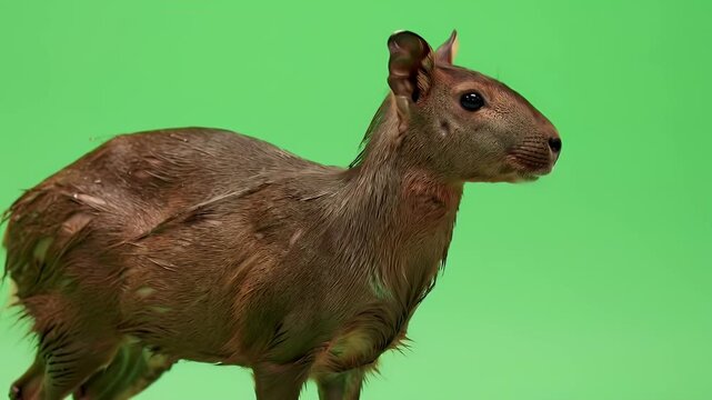 Wild Agouti Rodent on Vivid Green Screen for Digital Compositing