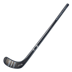 Watercolor Sleek black hockey stick isolated on transparent background