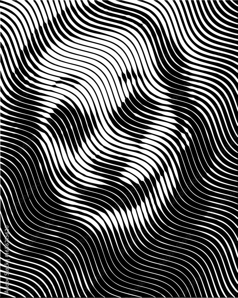 Poster abstract monochrome image of wavy lines creating a face illusion in black and white pattern design a